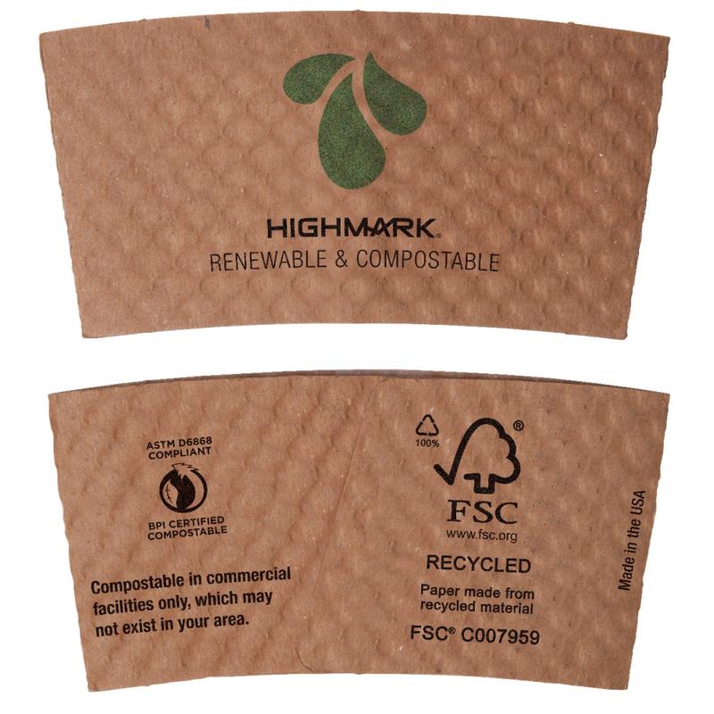 Highmark ECO Compostable Breakroom Hot Cup Sleeves, 100% Recycled, Kraft, Box Of 1,300 MPN:EG-3762