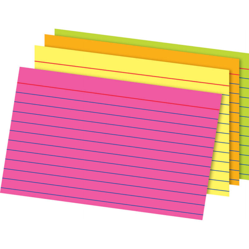 Office Depot Brand Glow Index Cards, 4in x 6in, Assorted Colors, Pack Of 100 (Min Order Qty 19) MPN:OD99755
