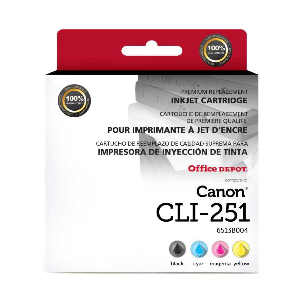 Office Depot Brand Remanufactured Black, Cyan, Magenta, Yellow Inkjet Cartridge Replacement For Canon CLI-251, ODCLI251BCMY, Pack Of 4 MPN:118169