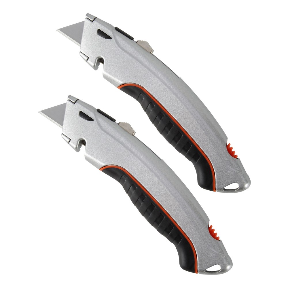 Office Depot Brand Retractable Steel Utility Knives, Silver, Pack Of 2 Knives MPN:TYSC020-2-3