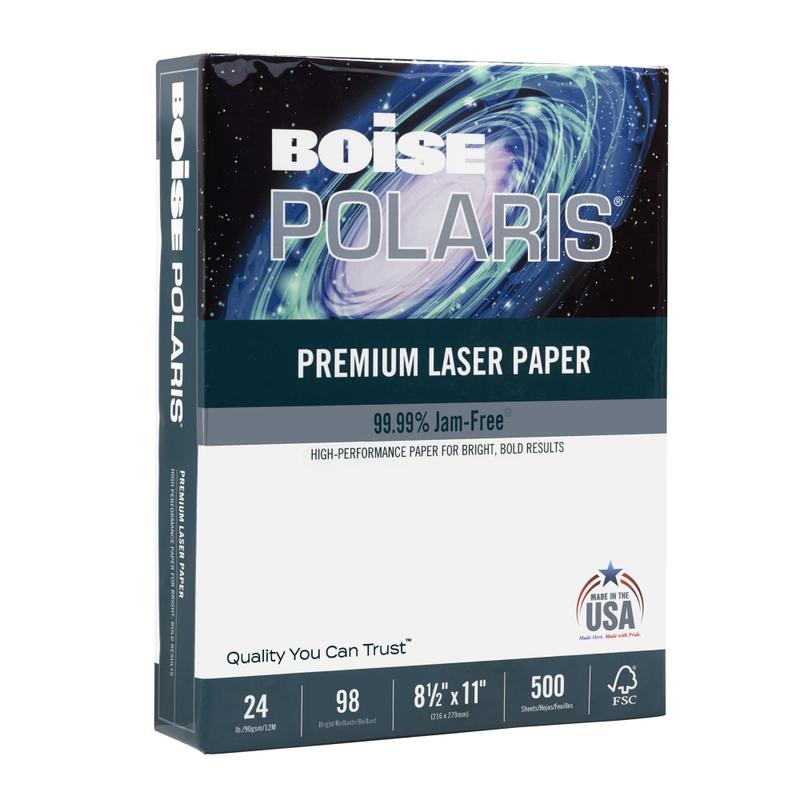 Boise POLARIS Premium Laser Paper, Letter Size (8 1/2in x 11in), 98 (U.S.) Brightness, 24 Lb, White, Ream Of 500 Sheets (Min Order Qty 6) MPN:BPL-0111