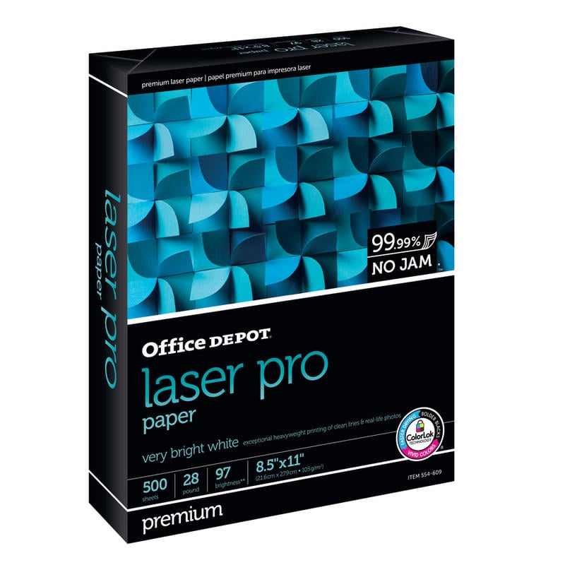 Office Depot Laser Pro Paper, 1 Ream, White, Letter Size (8 1/2in x 11in), Ream Of 500 Sheets, 28 Lb, 97 Brightness MPN:OD44124-CTN