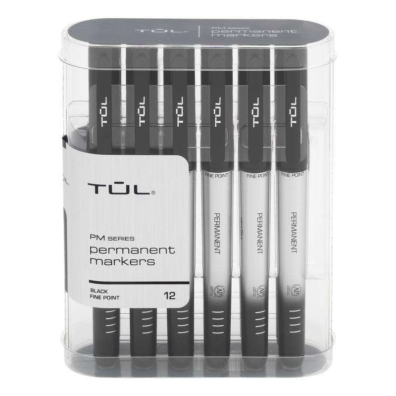 TUL Permanent Markers, Fine Point, Silver Barrel, Black Ink, Pack Of 12 Markers (Min Order Qty 8) MPN:P-3129G12/BK