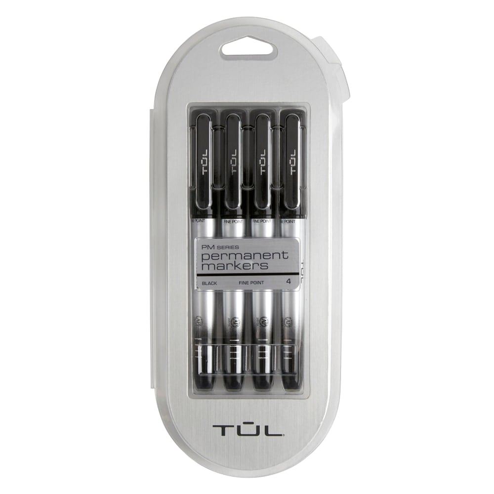 TUL Permanent Markers, Fine Point, Silver Barrel, Black Ink, Pack Of 4 Markers (Min Order Qty 19) MPN:P-319G4/1