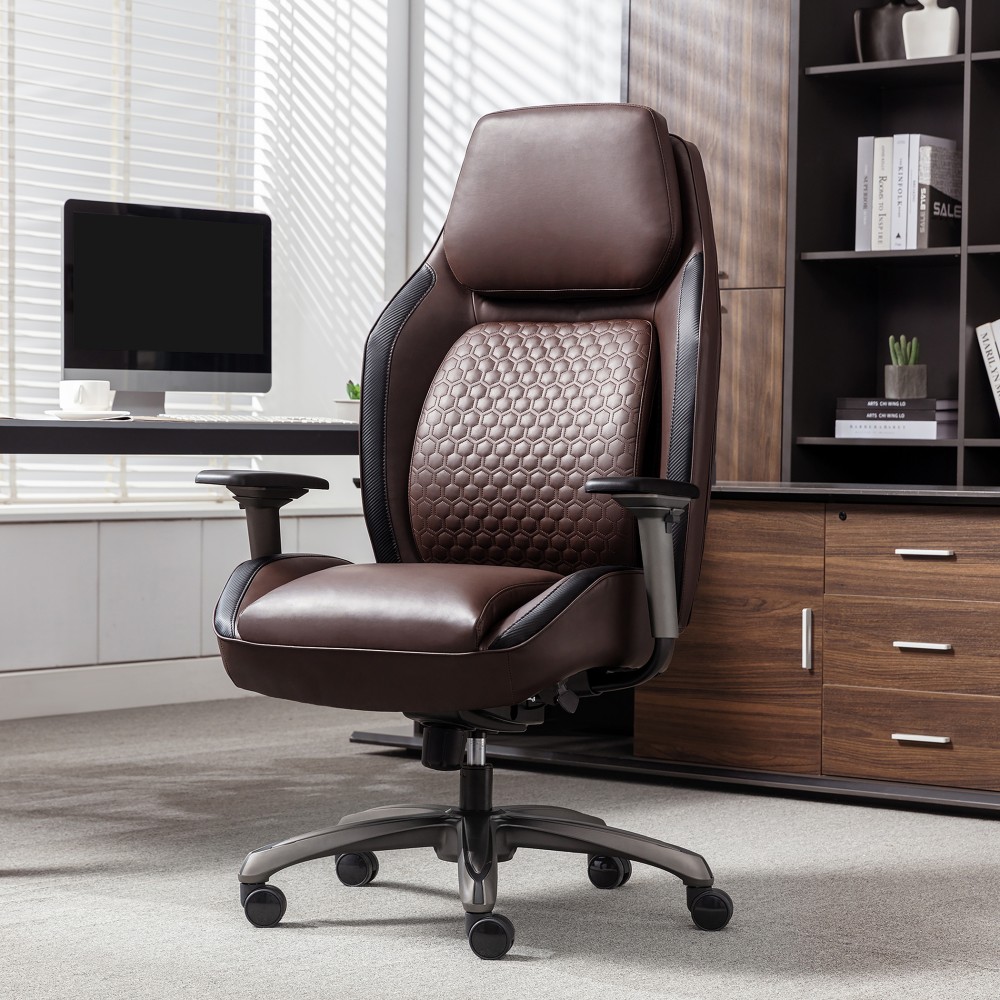 Shaquille O-Neal Zephyrus Ergonomic Bonded Leather High-Back Executive Office Chair, Walnut/Silver, BIFMA Compliant MPN:51438-DBRN