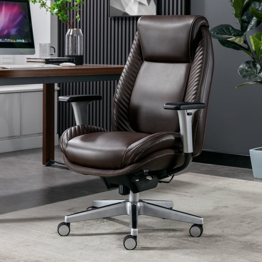 Serta iComfort i6000 Ergonomic Bonded Leather High-Back Manager Chair, Brown/Silver MPN:52082-BRN