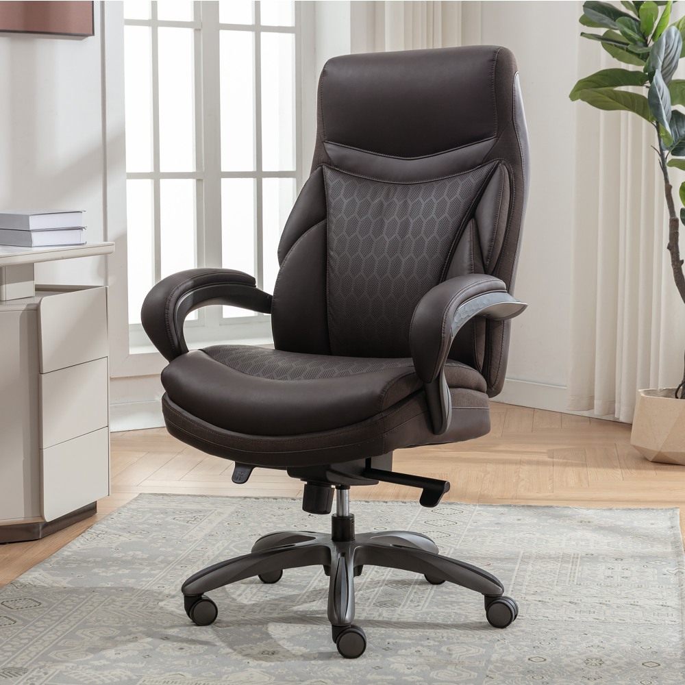 Shaquille O-Neal Maximos Big & Tall Ergonomic Vegan Leather High-Back Executive Office Chair, Dark Brown/Silver, BIFMA Compliant MPN:52541-DBRN