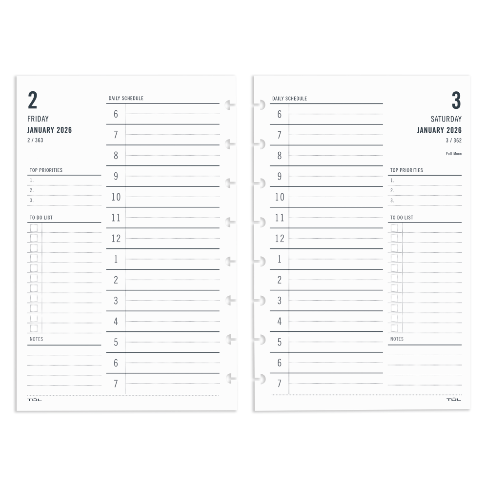 2026 TUL Discbound Daily Planner Refill Pages, Junior Size, January To December MPN:ODUS2503-005
