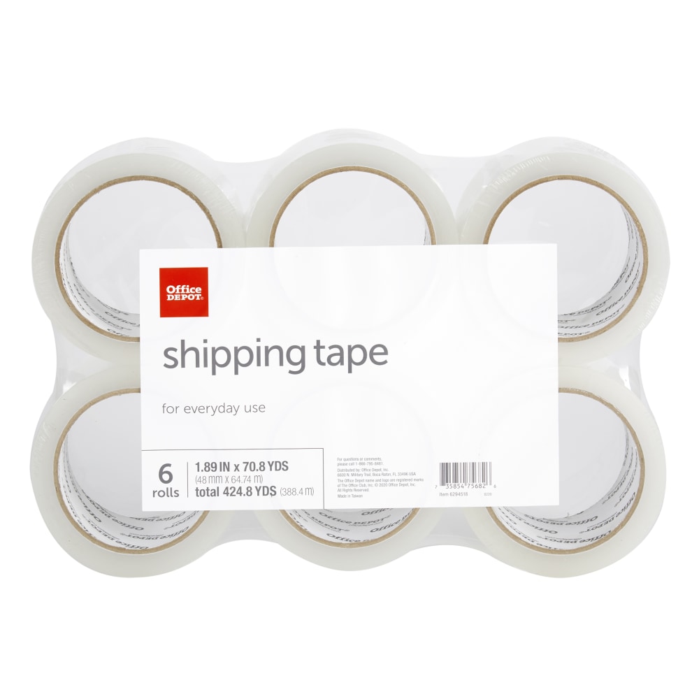 Office Depot Brand Shipping Packing Tape, 1.89in x 70.8 Yd, Clear, Pack Of 6 Rolls MPN:39813-OD