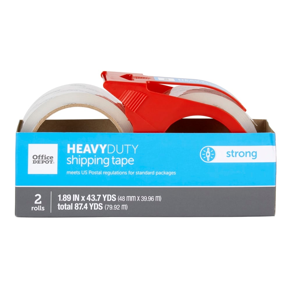 Office Depot Brand Heavy-Duty Shipping Packing Tape With Dispenser, 1.89in x 43.7 Yd., Clear, Pack Of 2 (Min Order Qty 13) MPN:39963-OD