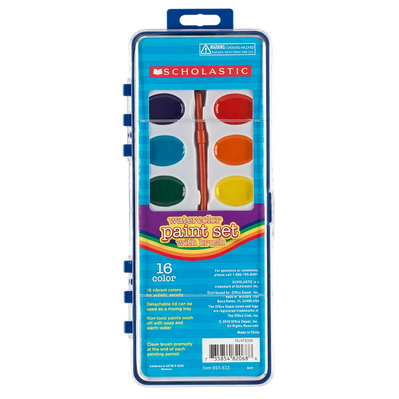 Scholastic 16-Color Watercolor Paint Set With Brush (Min Order Qty 31) MPN:JT19804