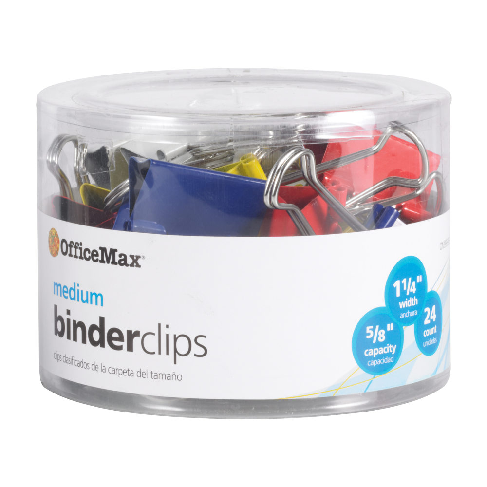 OfficeMax Brand Binder Clips, Medium, Assorted Colors, Pack Of 24 (Min Order Qty 40) MPN:OM99595