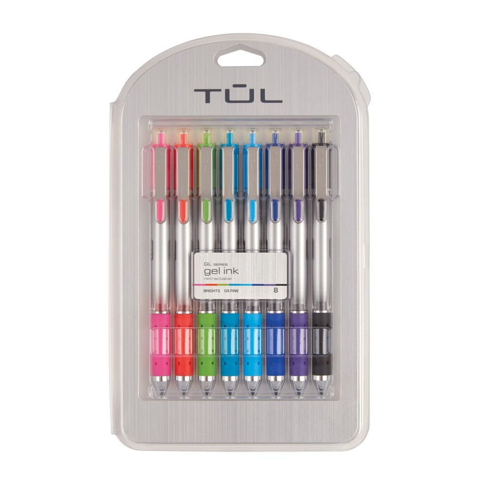 TUL GL Series Retractable Gel Pens, Fine Point, 0.5 mm, Silver Barrel, Assorted Bright Inks, Pack Of 8 Pens (Min Order Qty 7) MPN:BG05P8