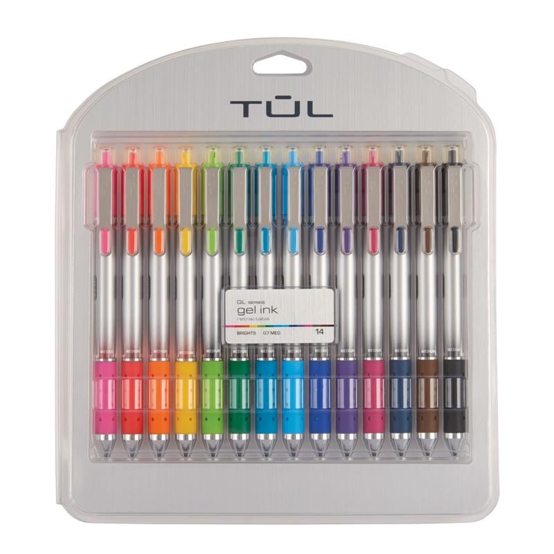 TUL GL Series Retractable Gel Pens, Medium Point, 0.7 mm, Silver Barrel, Assorted Standard & Bright Ink Colors, Pack Of 14 Pens (Min Order Qty 4) MPN:BG07P14