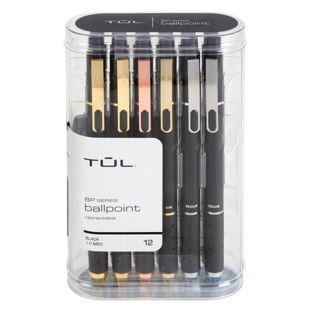 TUL BP Series Retractable Ballpoint Pens, Medium Point, 1.0 mm, Black Barrel, Black Ink, Pack Of 12 Pens (Min Order Qty 4) MPN:MXB12BK
