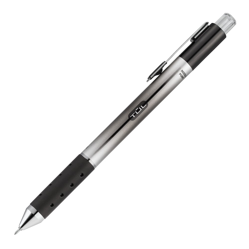 TUL GL Series Retractable Gel Pens, Needle Point, 0.5 mm, Silver Barrel, Black Ink, Pack Of 4 Pens (Min Order Qty 14) MPN:OM01893