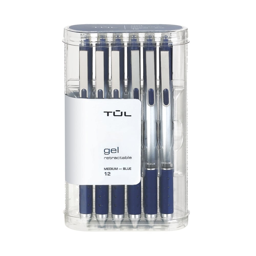 TUL GL Series Retractable Gel Pens, Medium Point, 0.7 mm, Silver Barrel, Blue Ink, Pack Of 12 Pens (Min Order Qty 5) MPN:OM96445