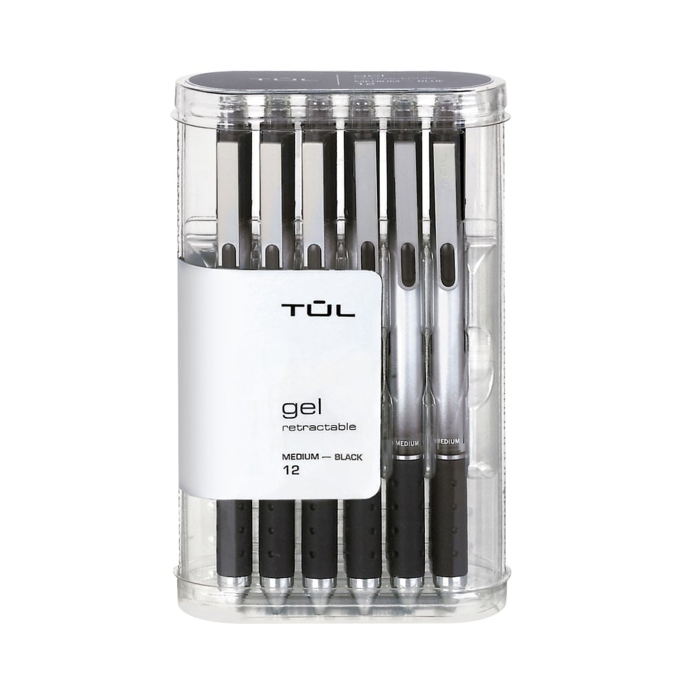 TUL GL Series Retractable Gel Pens, Medium Point, 0.7 mm, Silver Barrel, Black Ink, Pack Of 12 Pens (Min Order Qty 5) MPN:OM96446