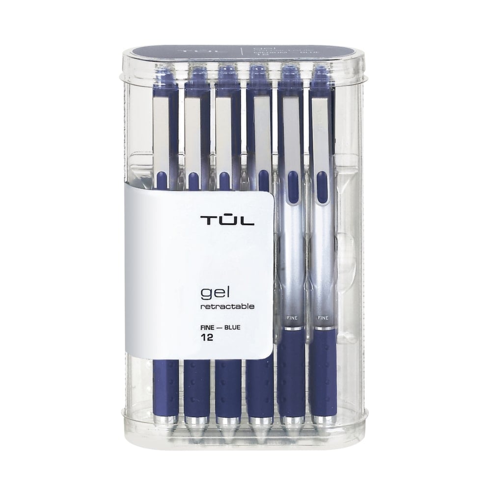 TUL GL Series Retractable Gel Pens, Fine Point, 0.5 mm, Silver Barrel, Blue Ink, Pack Of 12 Pens (Min Order Qty 5) MPN:OM96454