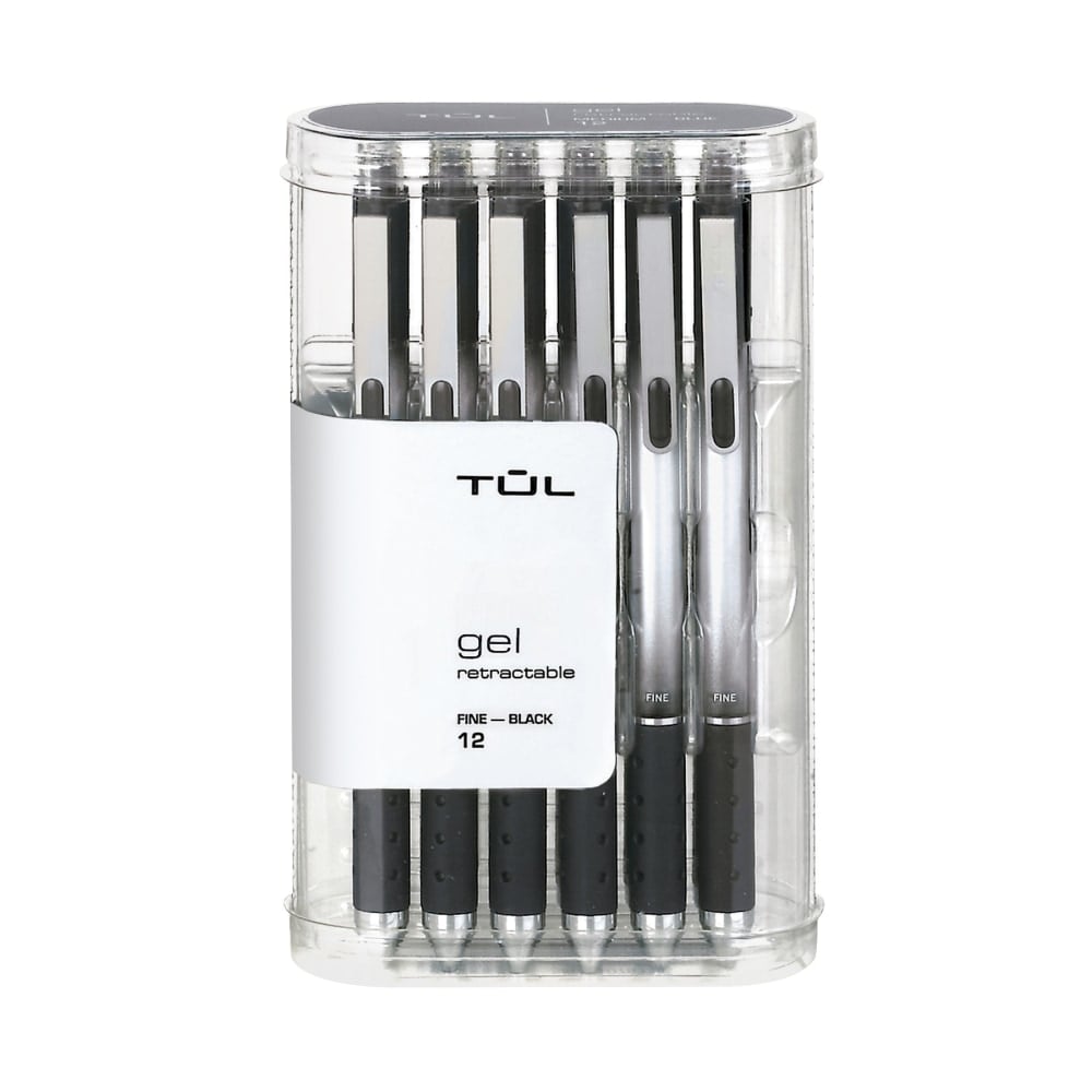TUL GL Series Retractable Gel Pens, Fine Point, 0.5 mm, Silver Barrel, Black Ink, Pack Of 12 Pens (Min Order Qty 5) MPN:OM96455