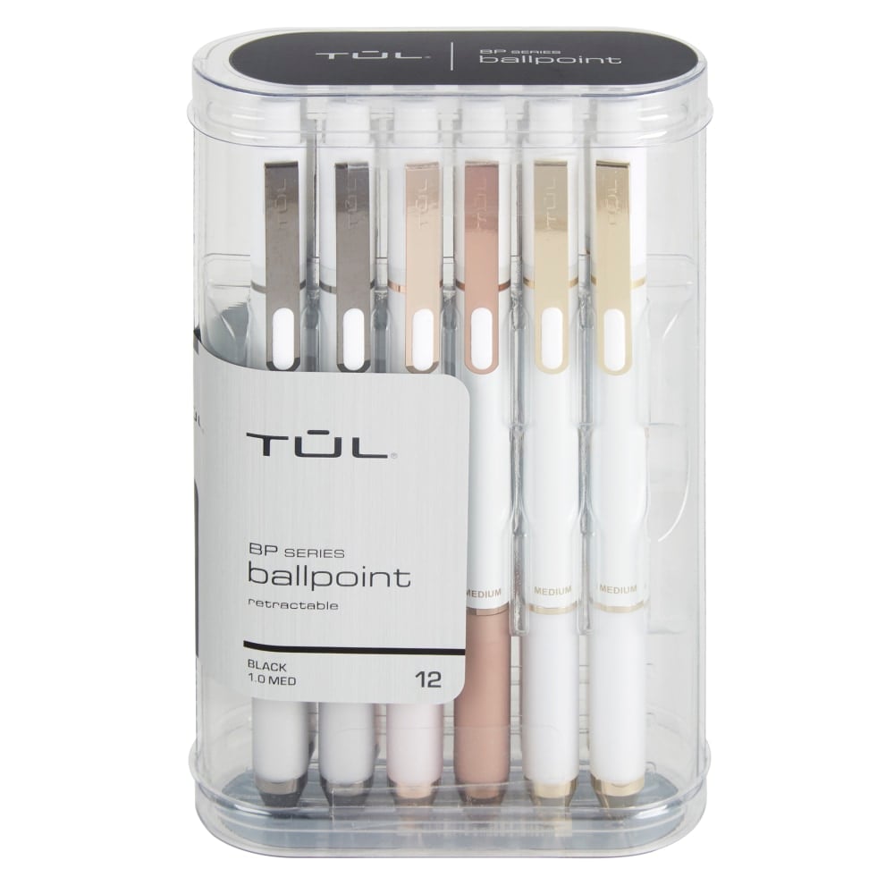 TUL BP Series Retractable Ballpoint Pens, Medium Point, 1.0 mm, Pearl White Barrel, Black Ink, Pack Of 12 Pens (Min Order Qty 3) MPN:PBM12BK