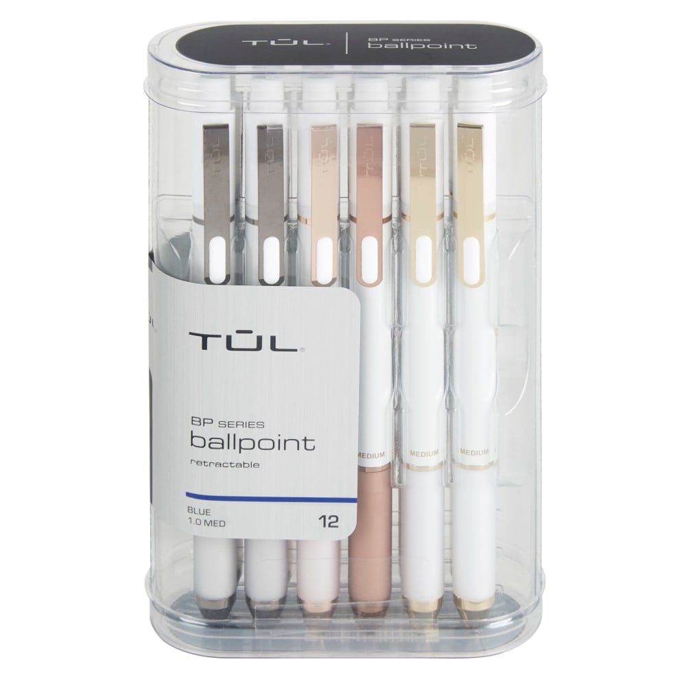 TUL BP Series Retractable Ballpoint Pens, Medium Point, 1.0 mm, Pearl White Barrel, Blue Ink, Pack Of 12 Pens (Min Order Qty 3) MPN:PBM12BL