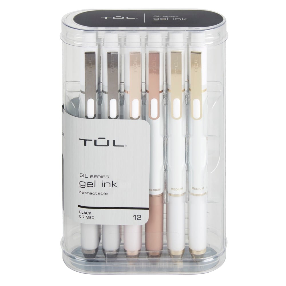 TUL GL Series Retractable Gel Pens, Medium Point, 0.7 mm, Pearl White Barrel, Black Ink, Pack Of 12 Pens (Min Order Qty 3) MPN:PGM12BK