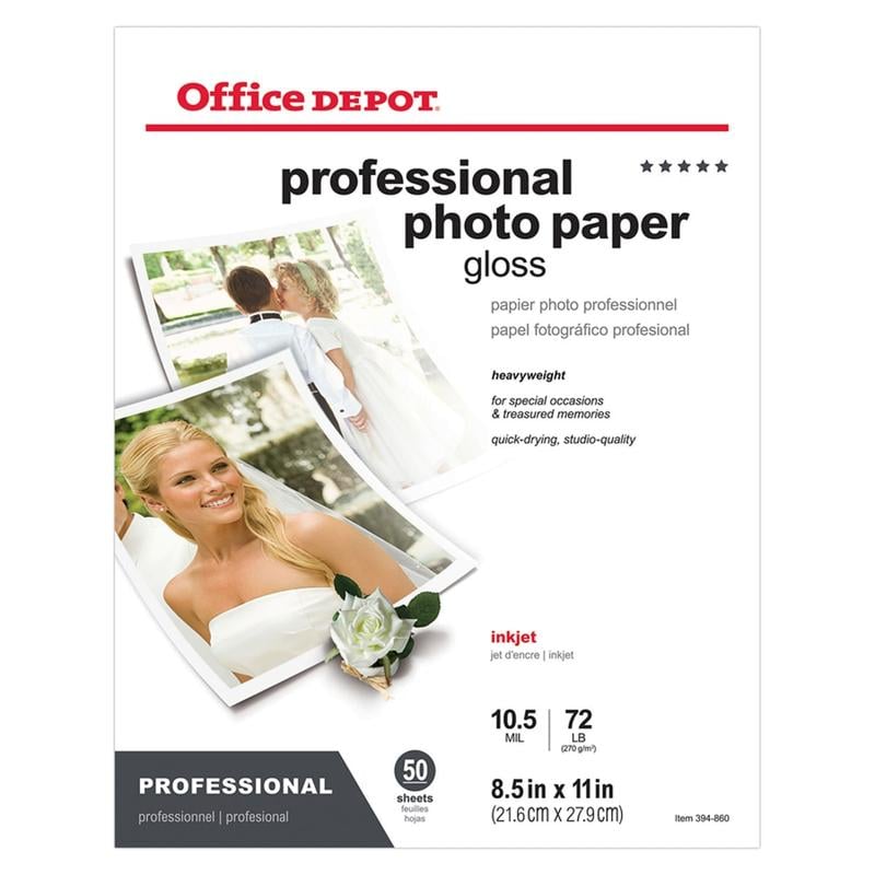 Office Depot Brand Premium Plus Photo Paper, Glossy, Letter Size, White, Pack Of 50 Sheets (Min Order Qty 5) MPN:ODPROGU1081150