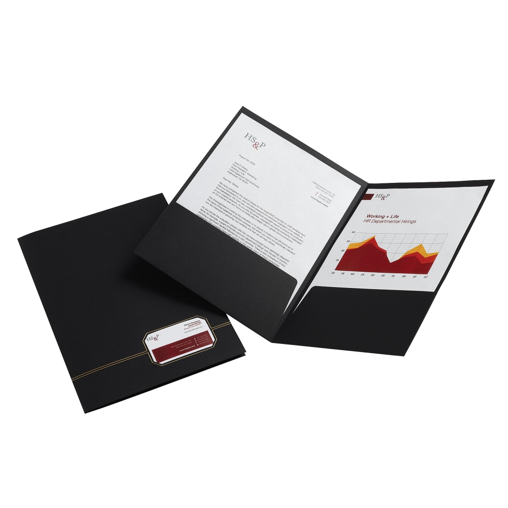 Office Depot Brand Executive 2-Pocket Linen Folder, Black With Gold Trim, Pack Of 4 (Min Order Qty 35) MPN:ODV678213