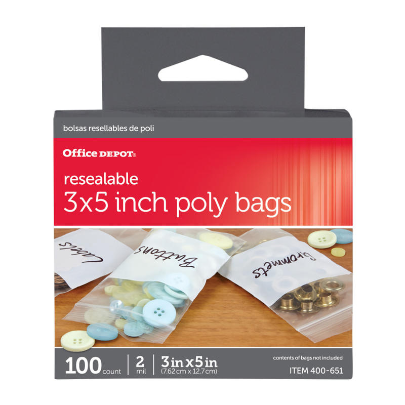 Office Depot Brand Reclosable Bags With Write-On Panel, 3in x 5in, Box Of 100 (Min Order Qty 6) MPN:37502-OD