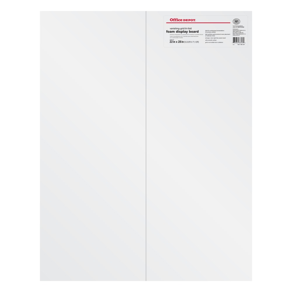 Office Depot Brand Vanishing Grid Presentation Tri-Fold Foam Board, 22in x 28in, White (Min Order Qty 12) MPN:72720