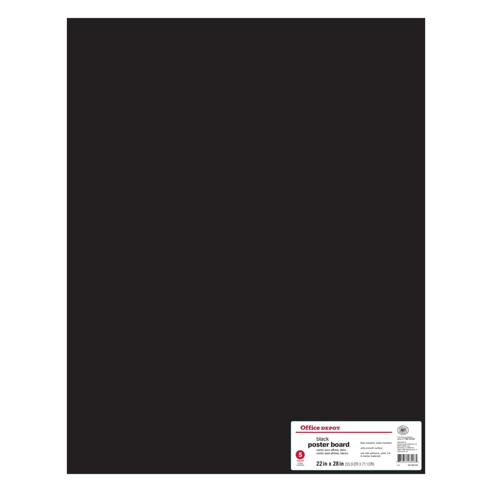 Office Depot Brand Poster Board, 22in x 28in, Black, Pack Of 5 (Min Order Qty 22) MPN:858430