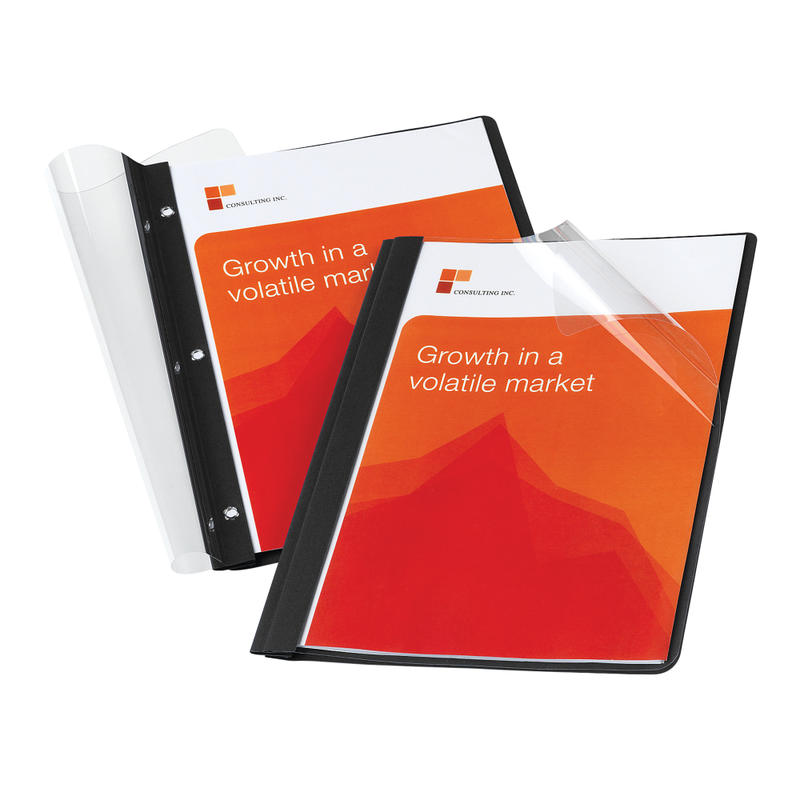 Office Depot Brand Clear-Front Report Covers With Linen Texture, Black, Pack Of 5 (Min Order Qty 31) MPN:ODV767002