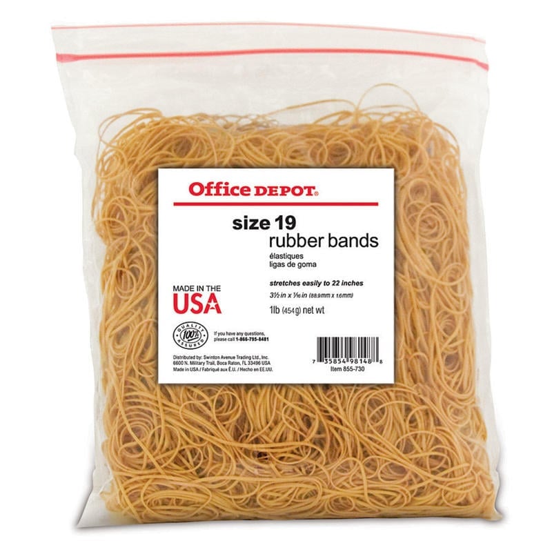 Office Depot Brand Rubber Bands, #19, 3 1/2in x 1/16in, Crepe, 1-Lb Bag (Min Order Qty 17) MPN:2419408