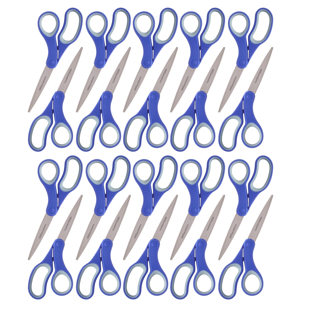 Office Depot Brand Soft Handle Stainless Steel Scissors, 8in, Bent, Blue/Gray, Case Of 20 Scissors MPN:55957-001