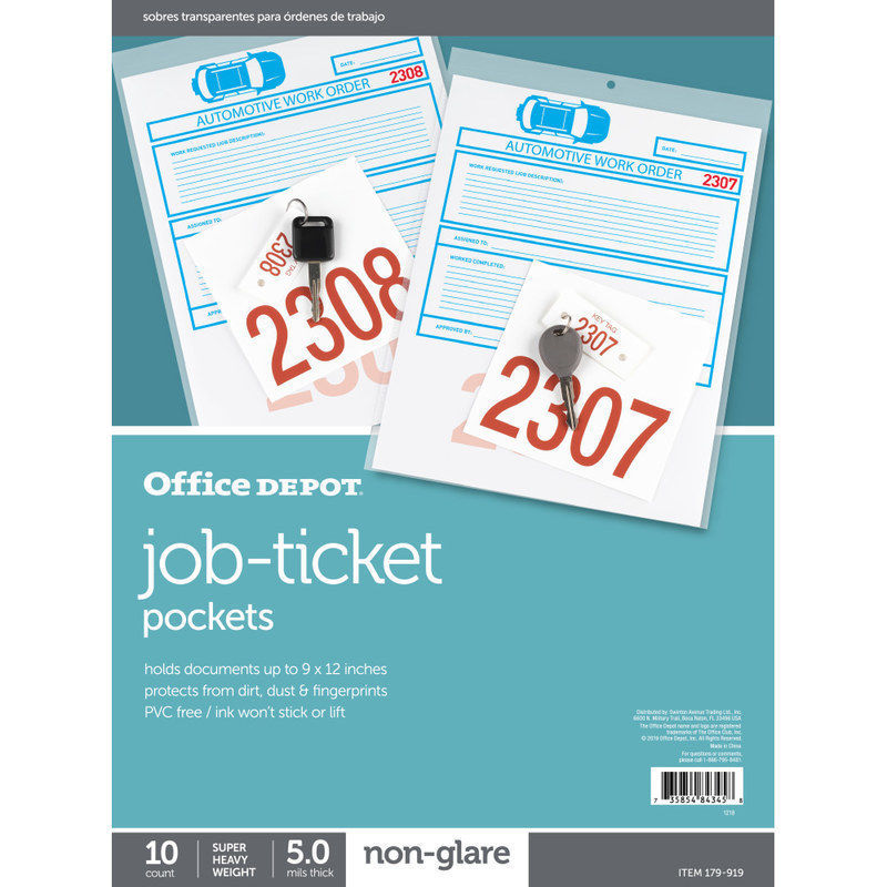 Office Depot Brand Job Ticket Holders, 9in x 12in, Non-Glare, Pack Of 10 (Min Order Qty 46) MPN:179919