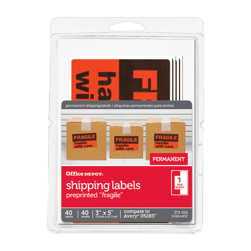 Office Depot Brand Preprinted Permanent Shipping Labels, OD98804, Pack Of 40 (Min Order Qty 13) MPN:OD98804