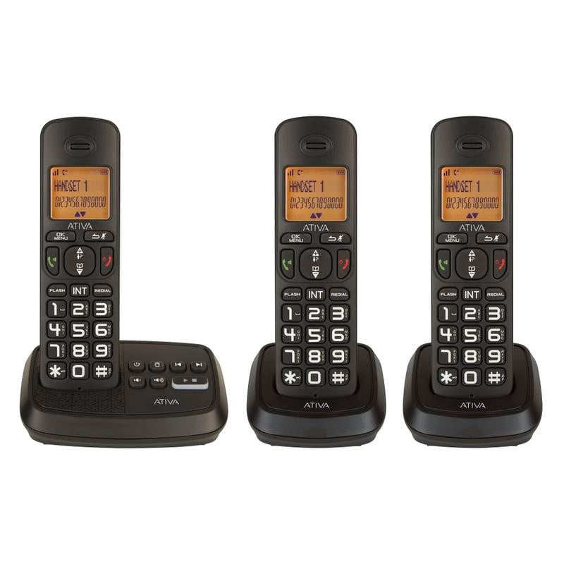 Ativa DECT 6.0 3-Handset Cordless Phone System With Answering Machine And Speakerphone, WPS05 MPN:WPS05