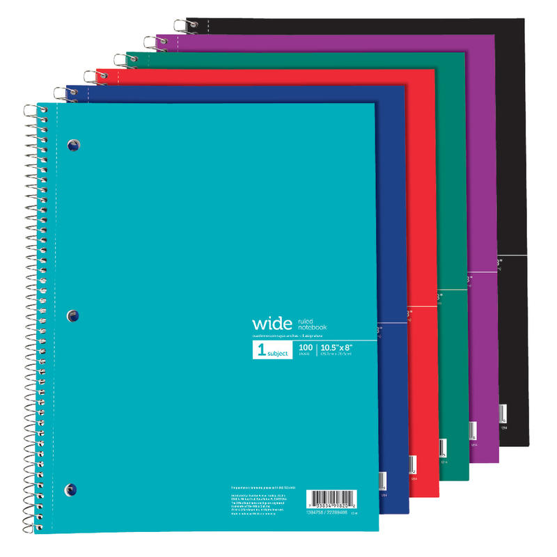 Office Depot Brand Wirebound Notebook, 8in x 10 1/2in, 1 Subject, Wide Ruled, 200 Pages (100 Sheets), Assorted Colors (Min Order Qty 40) MPN:400-003-311-1