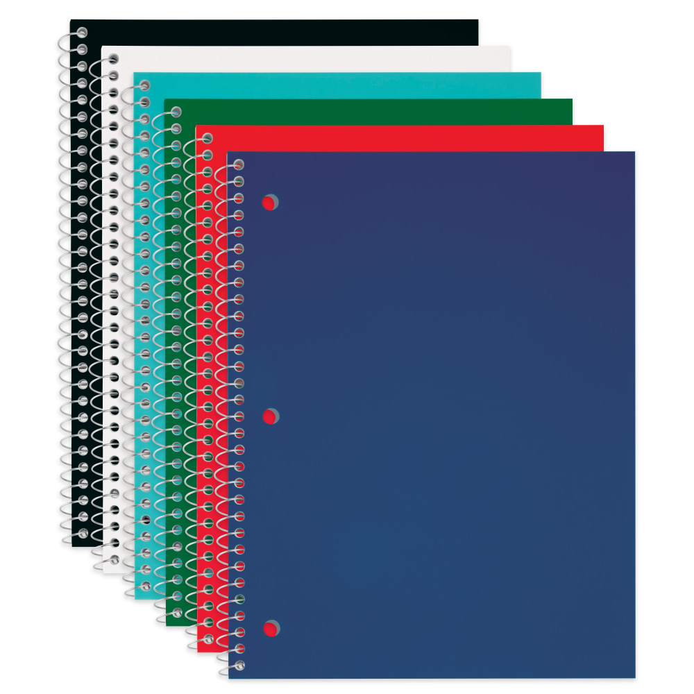 Just Basics Poly Spiral Notebook, 8in x 10-1/2in, 1 Subject, College Ruled, 70 Sheets, Assorted, Pack Of 6 MPN:NW203267PPC6