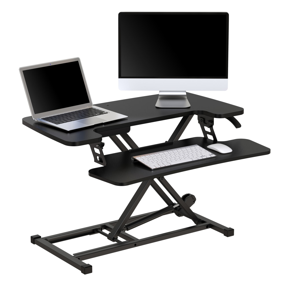Realspace P10 Pneumatic Standing Desk Riser Converter With Keyboard Tray, 20inH x 31-1/2inW x 25inD, Black MPN:MT127-800-2