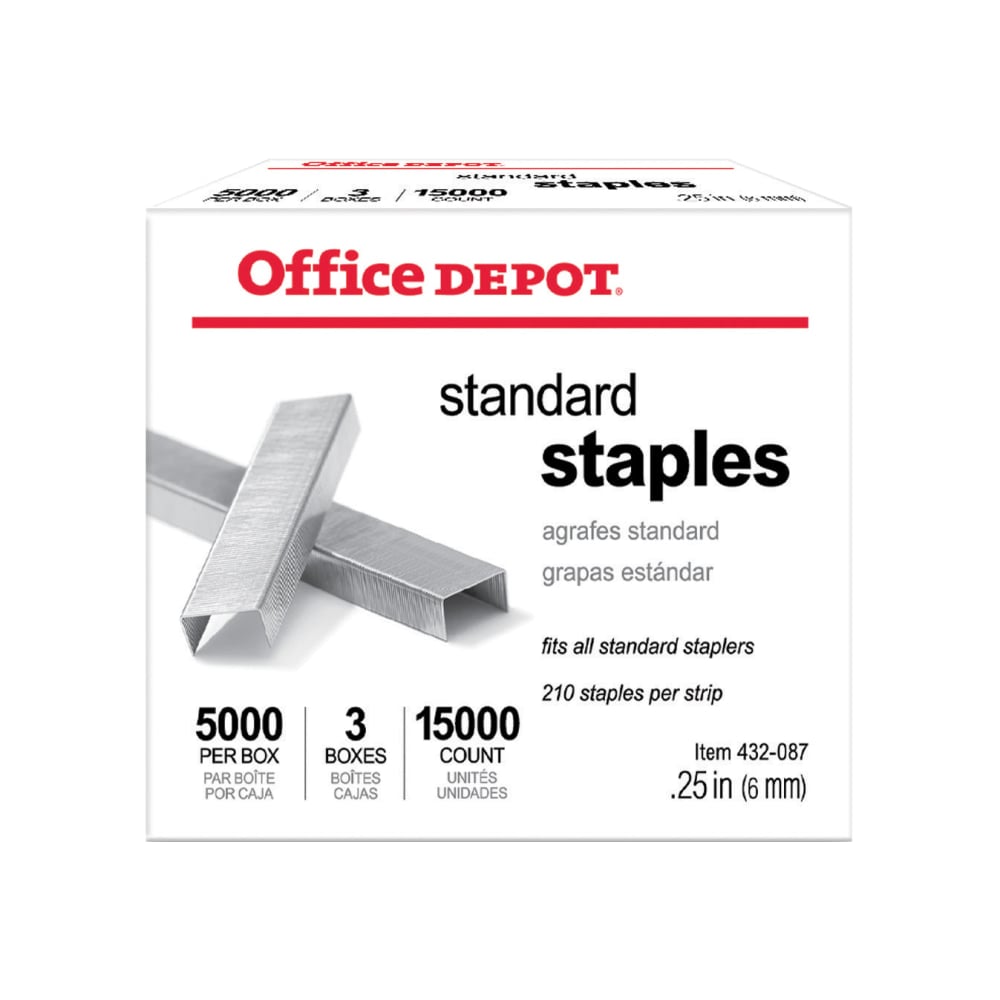 Office Depot Brand Standard Staples, 1/4in, 5,000 Staples Per Pack, Box Of 3 Packs (Min Order Qty 27) MPN:2663