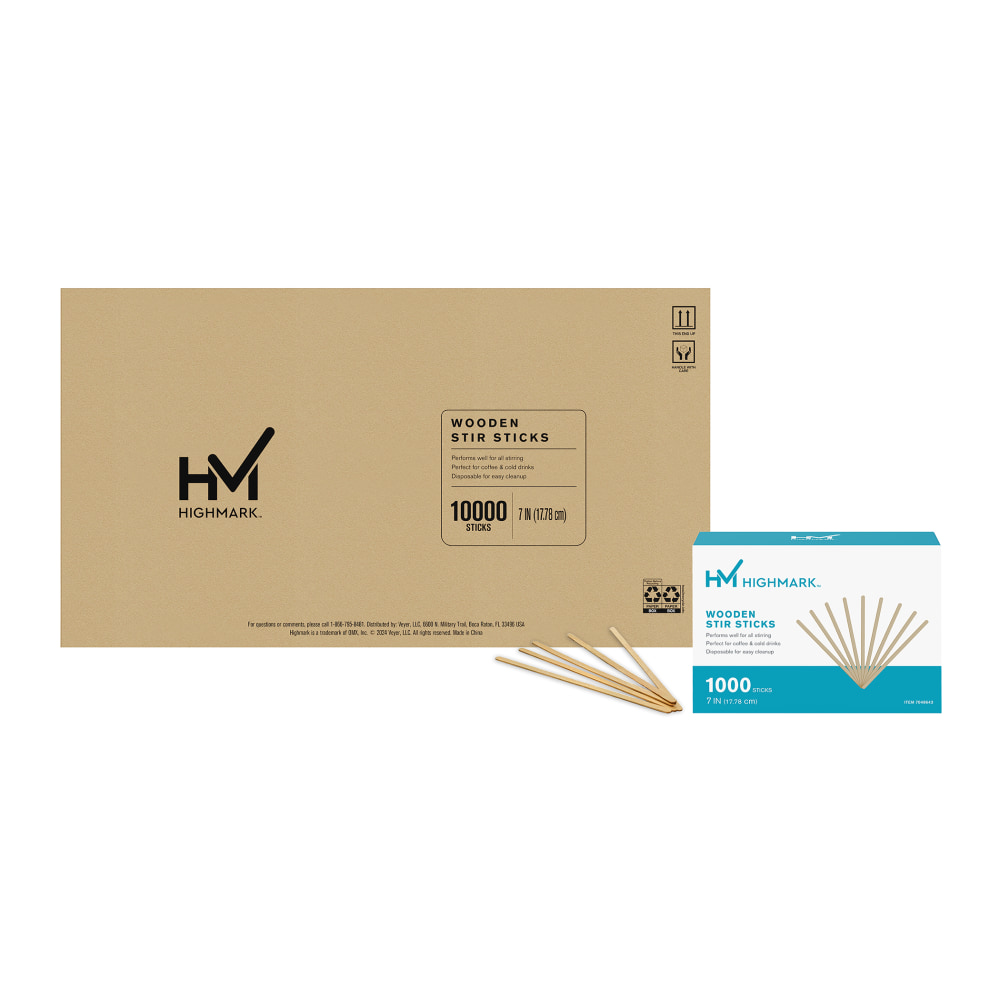 Highmark Wooden Stir Sticks, 7in, Light Brown, Case Of 10, 000 MPN:TBD24