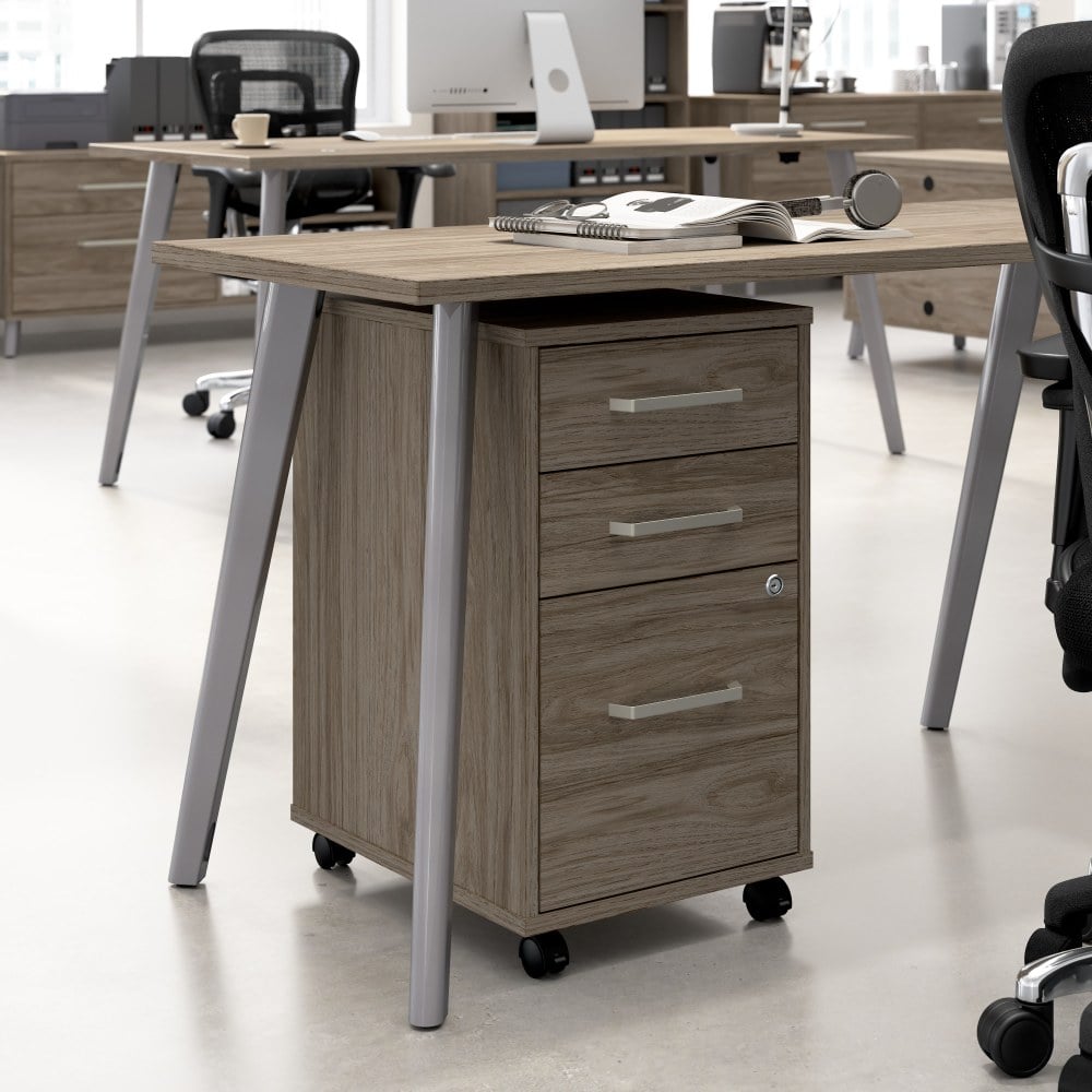 WorkPro Motiva 16inW 3-Drawer Rolling File Cabinet, Modern Hickory, Standard Delivery MPN:MVF116MHSU
