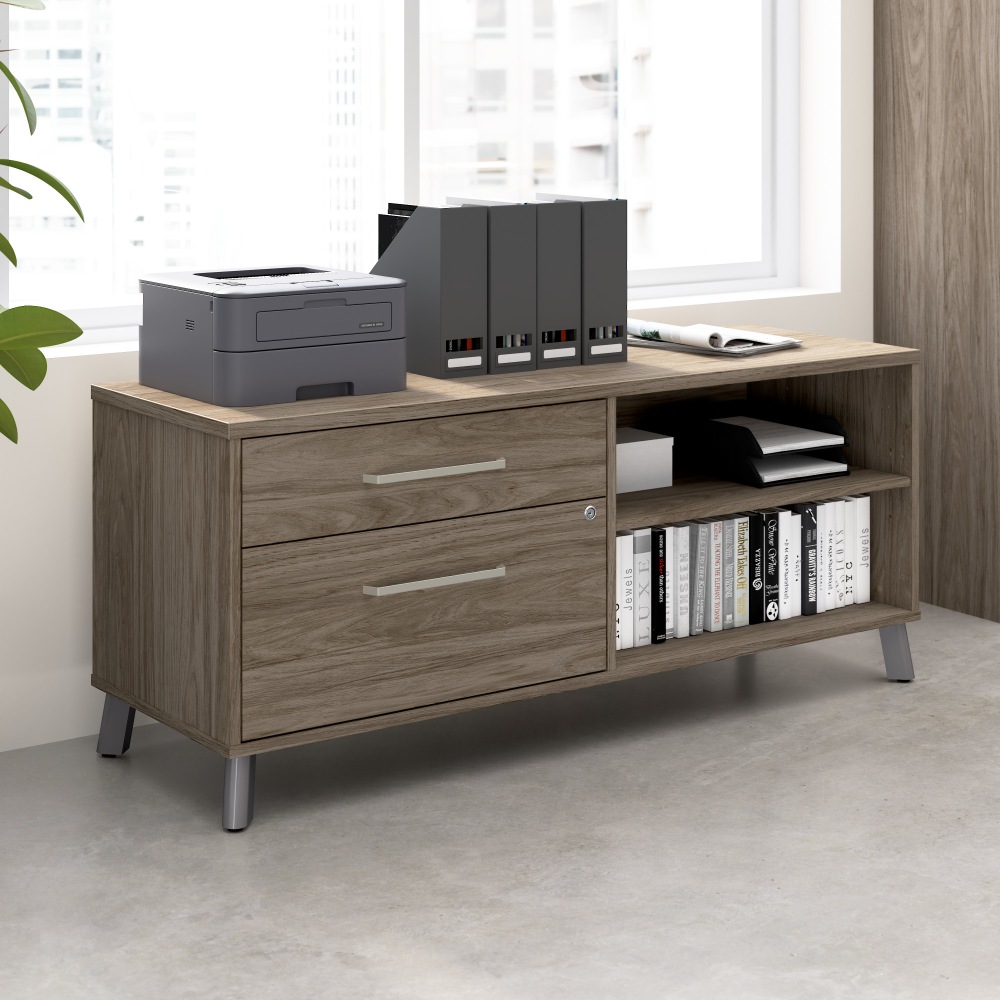 WorkPro Motiva 60inW Low Storage Cabinet With Drawers And Shelves, Modern Hickory, Standard Delivery MPN:MVS160MHK