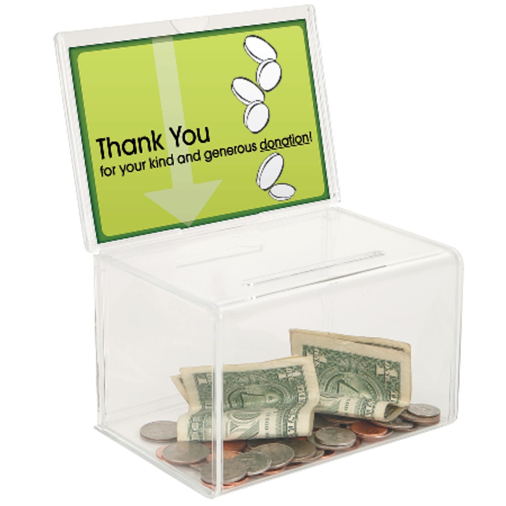 Office Depot Brand Ballot/Coin Box, 8-1/8inH x 6inW x 4-3/8inD, Clear (Min Order Qty 4) MPN:1365616