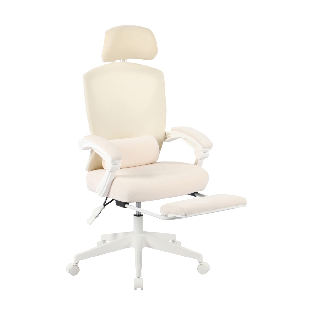 Realspace Vallori Mesh/Fabric High-Back Chair With Retractable Footrest, Cream/White, BIFMA Compliant MPN:HLC-3509FX-1MW