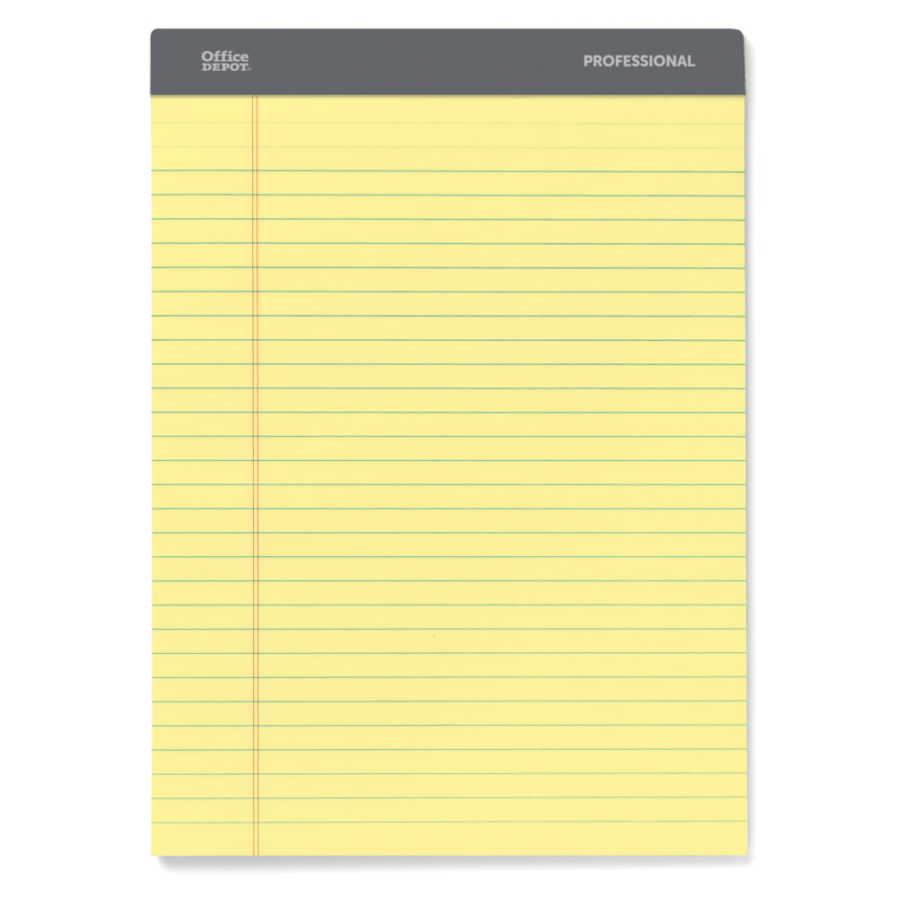 Office Depot Brand Professional Writing Pads, 8 1/2in x 11 3/4in, Legal/Wide Ruled, 50 Sheets, Canary, Pack Of 8 (Min Order Qty 9) MPN:99527