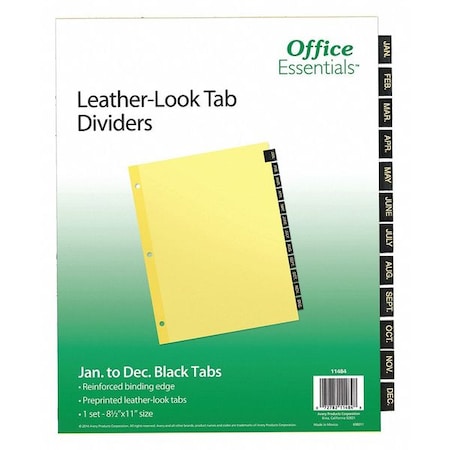 Office Essentials Black Leather Tab Dividers, Language: English MPN:7278211484