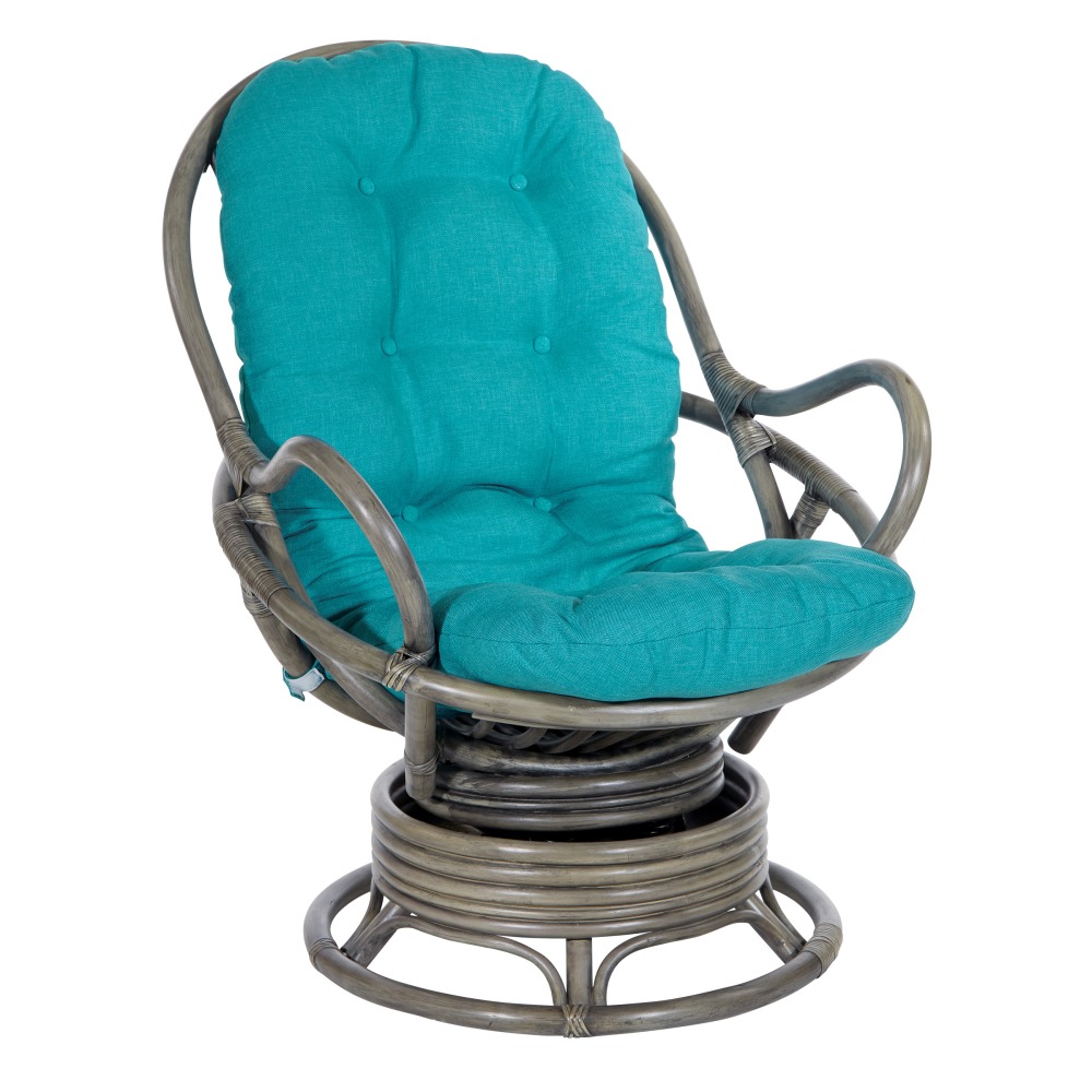 Office Star Tahiti Rattan Swivel Rocker Accent Chair, Blue/Gray MPN:TAH320-BL